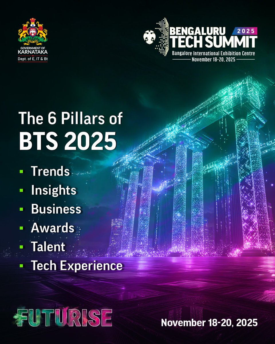 Bengaluru, India’s Silicon Valley, is set to host #BTS2025 from Nov 18 to 20 as the city brings together 500+ speakers, 10k+ delegates, 1k+ exhibitors and 40k+ visitors.

With a ₹600 Cr boost for AI, ML, quantum, robotics and sustainability tech, Karnataka accelerates its