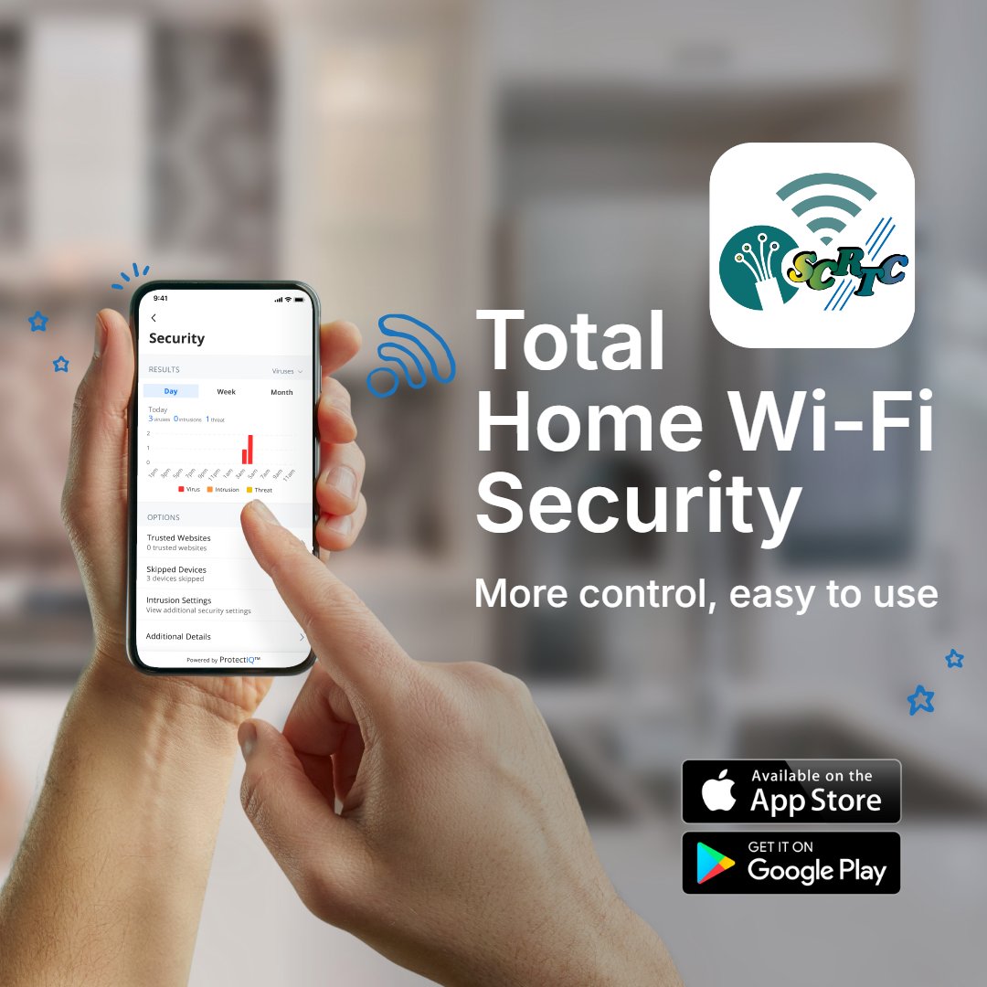 scrtc's tweet image. SCRTC Connect gives you total home Wi-Fi security. SCRTC Connect:
✅ Gives you peace-of-mind
✅ Helps you feel more secure when you’re home and away
✅ Will assist in deterring scams and internet bugs

Download SCRTC Connect:
apps.apple.com/us/app/scrtc-c…
play.google.com/store/apps/det…