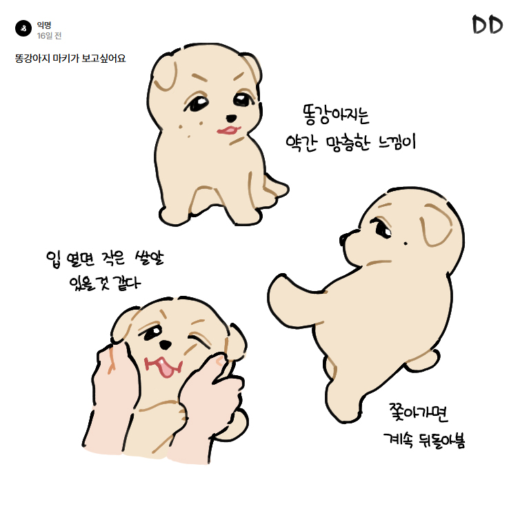 스핀리퀘
갓 태어난 따끈한 시골 똥강아지로 그렸어요