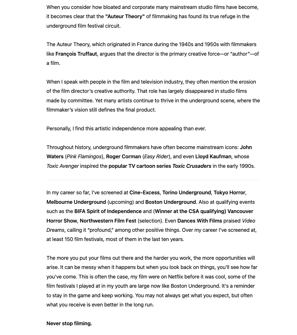 The "Auteur Theory" of filmmaking survives in the Underground film festival circuit. #undergroundfilm <a href="/Troma_Team/">ᴛʀᴏᴍᴀ ᴇɴᴛᴇʀᴛᴀɪɴᴍᴇɴᴛ</a> <a href="/lloydkaufman/">Lloyd Kaufman</a> <a href="/DebbieRochon/">Debbie Rochon</a> <a href="/badtechno/">John Brennan aka Johnny Bubba</a> <a href="/FZscene/">FanZcene 📼💿</a> <a href="/MUFF_Melbourne/">MUFF</a> <a href="/MikeAransky/">Mike Aransky</a> <a href="/TimKuligfree/">Timkuligfreemusic</a>