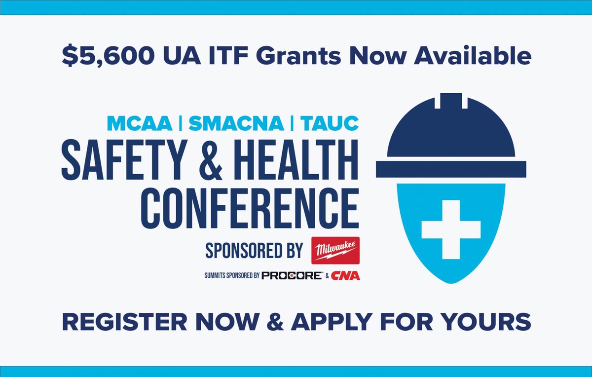 The UA's ITF is offering $5,600 grants for 35 individuals to attend the 2026 Safety &amp; Health Conference (January 12 – 15, 2026 in Austin, TX). Grants are limited, and eligibility requirements must be met. Find out more &gt;&gt; ow.ly/SSQq50XrMk3