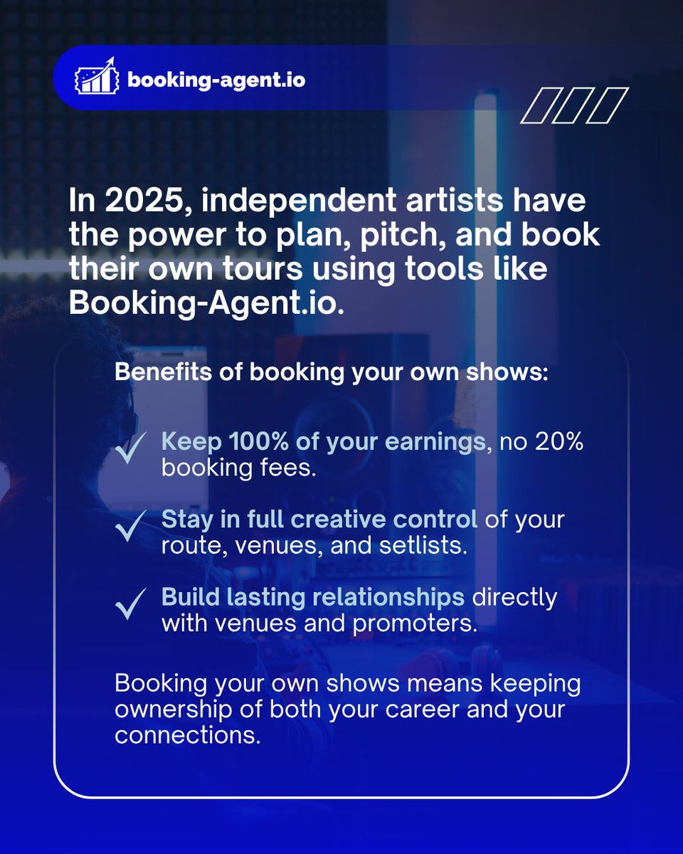 BookingAgentio's tweet image. 🎤📍Building your own tour in 2025 is easier than ever. Independent artists can now plan, pitch, and book shows using real venue data and verified promoter and talent buyer contacts inside Booking-Agent.io.

Want to know more? Read the full article on our site! 🔗📘