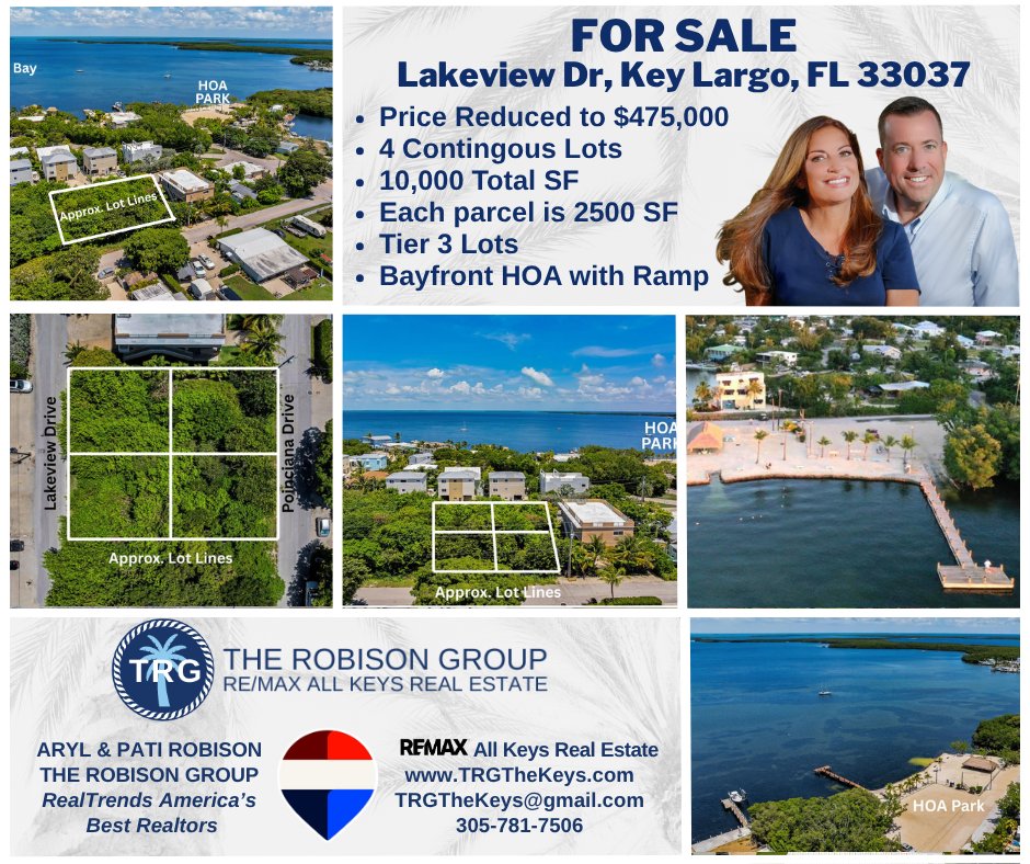 TheRobisonGroup's tweet image. 🏝️ Key Largo Opportunity! $475,000 
FOUR contiguous lots (10,000 SF) in Key Largo Park – build 1 dream home or up to 4!  
🔥Seller open to offers on all, some, or individual lots. Optional HOA beach/ramp access.  🔗rem.ax/lvdr 
📞 305-781-7506  
#keylargo#floridakeys