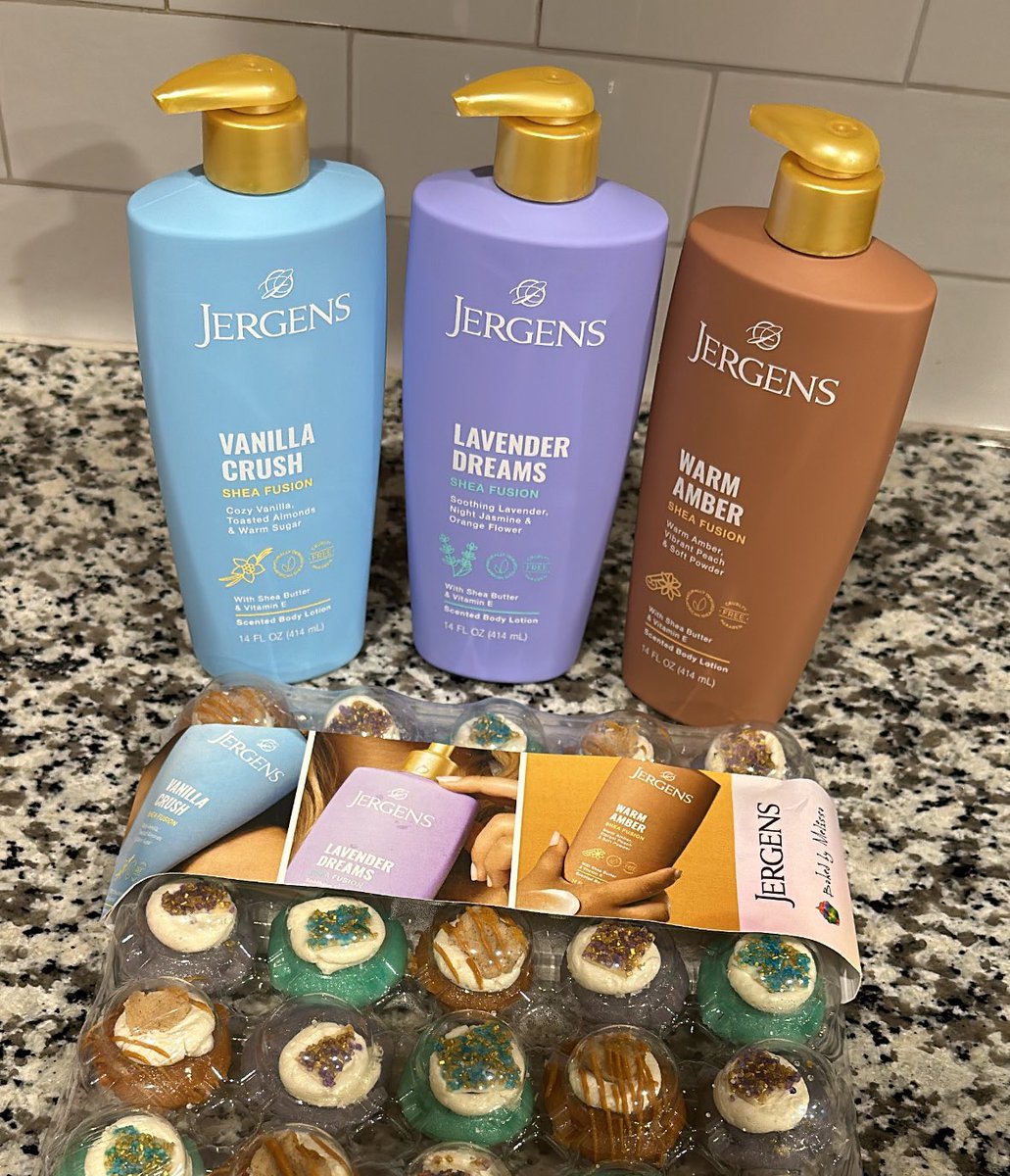 TheBeauteMethod's tweet photo. @JergensUS new fusion dessert lotions are 🔥 3 different vibes &amp; I actually like all 3. Can’t wait to layer with them. They also sent cupcakes which match the vibe of each lotion, they ate! https://t.co/Nv0AL7DlnG