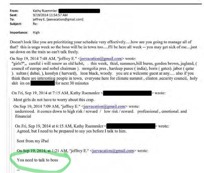 A declassified email from Jeffrey Epstein shows a planned visit to their “girls” of Bill Gates, the Clintons, Woody Allen, Thiel, Gordon Brown, Bill Burns, the sultan of Dubai, Stephen Kosslyn from Harvard, and others.

The visits were being planned by Kathy Ruemmler, former