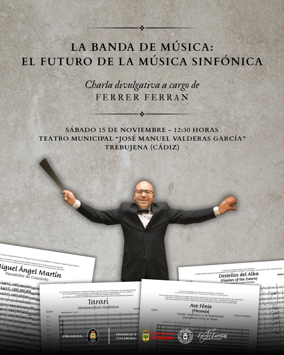 🤔 ¿Quieres conocer de primera mano a <a href="/FerrerFerran_/">Ferrer Ferran</a> y saber cómo piensa una mente privilegiada como la suya?

🗣Te invitamos a "La banda de música: el futuro de la música sinfónica", una charla divulgativa que el maestro ofrecerá mañana en el Teatro Municipal.

🎶 ¡Te esperamos!