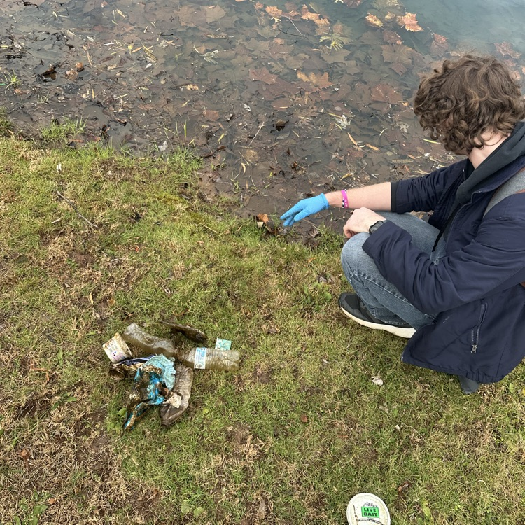 CCPSCCHS's tweet image. Our fishing club had a day of service picking up trash around a local pond. Well done Blue Devils! #BetterEveryDay