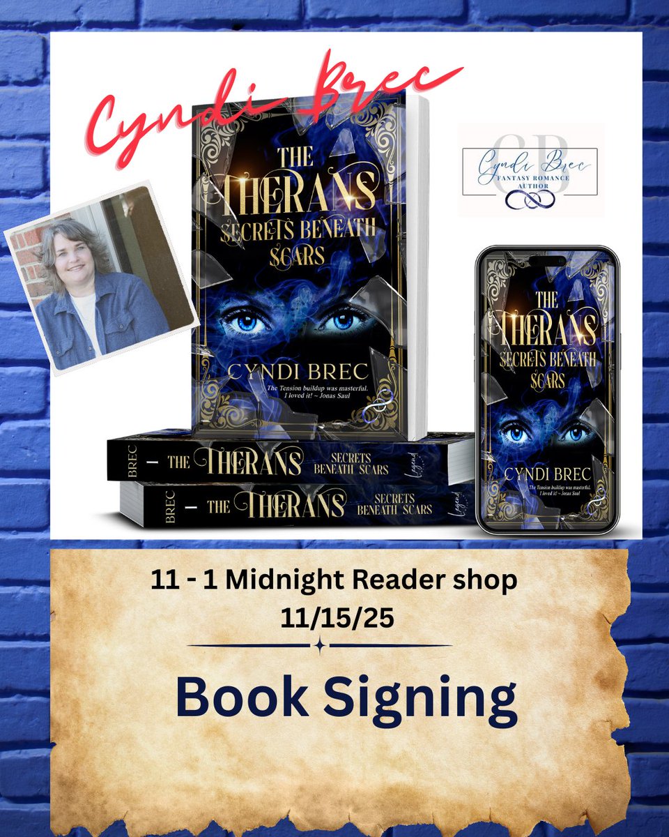 Come meet me at Midnight Readers Shop &amp; Fireside Book Shop this weekend. I'll tell you how a small town, a few buried legends, and a stubborn heroine sparked The Therans Series. #romantasy #books 
If you can't visit me, check out cyndibrec.com or amazon.com/Therans-Secret…
