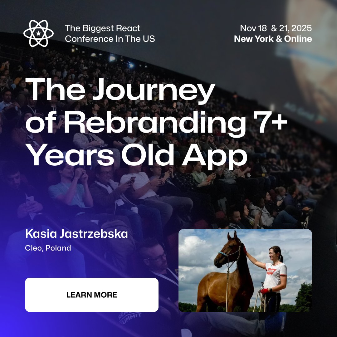 Rebranding a 7-year-old React Native app without breaking everything? 😅

<a href="/kejt_bw/">Kasia Jastrzebska</a> shares Cleo’s journey: tackling design debt, unifying systems &amp; scaling change across squads.

Don’t miss it🎨at reactsummit.us