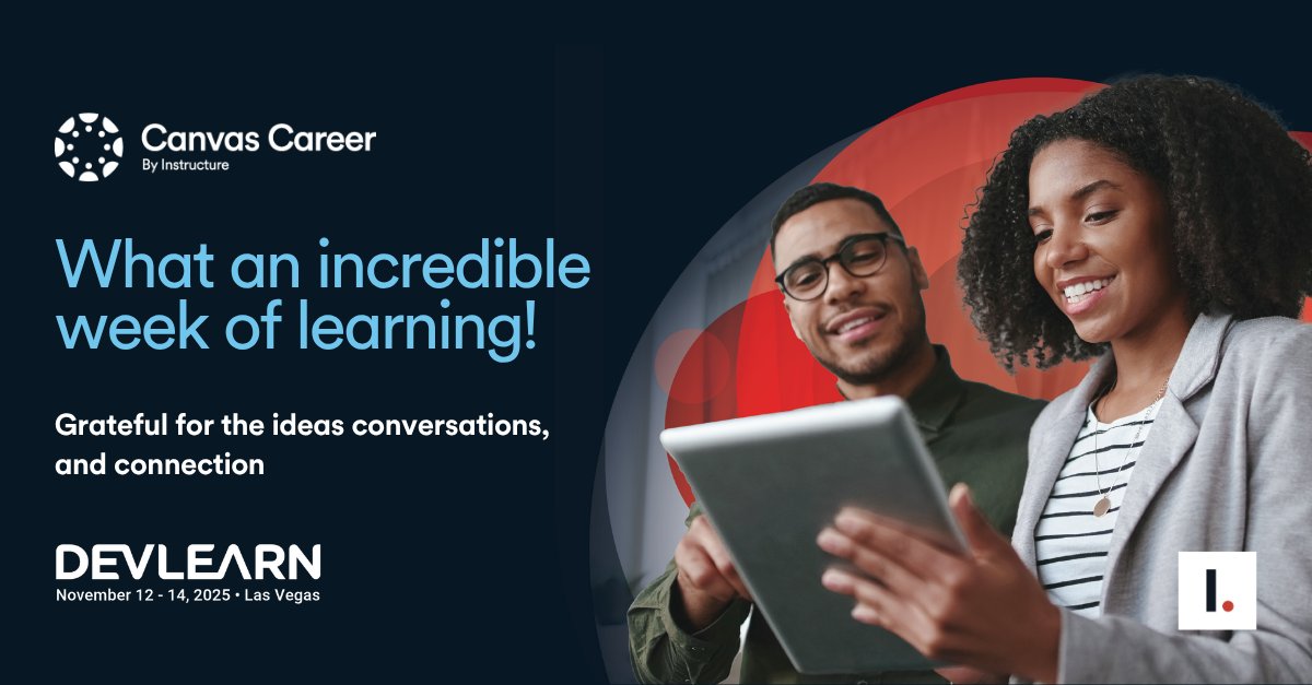 Instructure's tweet image. That’s a wrap on #DevLearn! 🎉

This week made one thing clear: continuous learning is key to navigating a rapidly changing workforce.

As #AI and edtech evolve, we’re finding new ways to make learning more adaptable, human-centered, and accessible for adult learners.

Thanks for…
