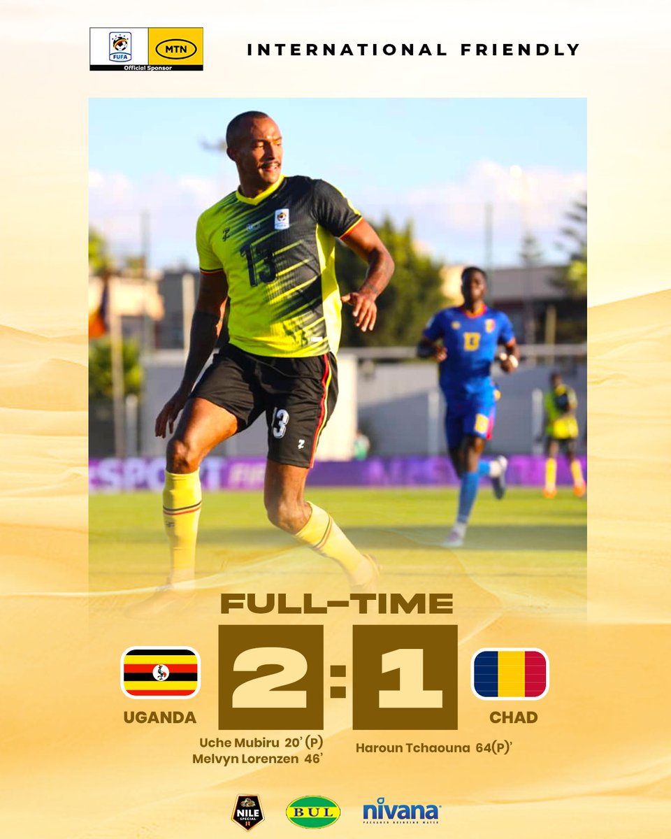 UgandaCranes's tweet image. Full-Time! Uganda 2-1 Chad

⚽ Uche Mubiru
⚽ Melvyn Lorenzen

#UGACHA | #InternationalFriendly