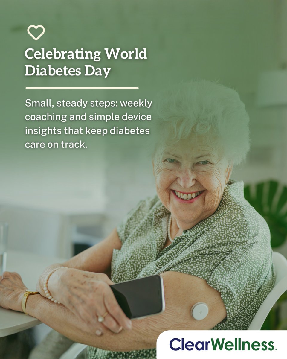 This #WorldDiabetesDay, we honor the 38M Americans living with diabetes—incl. 1 in 4 adults over 65.  #ClearWellness Coaches help seniors stay supported, connected &amp; confident with weekly check-ins &amp; smart monitoring. Learn more bit.ly/4nV6Aqk  
#CaregiverSupport