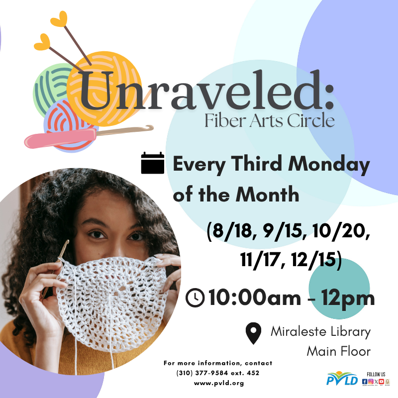 pvld's tweet image. Grab your knitting project or pick up a new hobby at the #PVLD Miraleste Library for Unraveled: Fiber Arts Circle on Monday, November 17th from 10 AM to 12 PM. This monthly meetup happens every third Monday of the Month. pvld.libnet.info/event/13995002 
#fiber #yarn #knitting #crochet