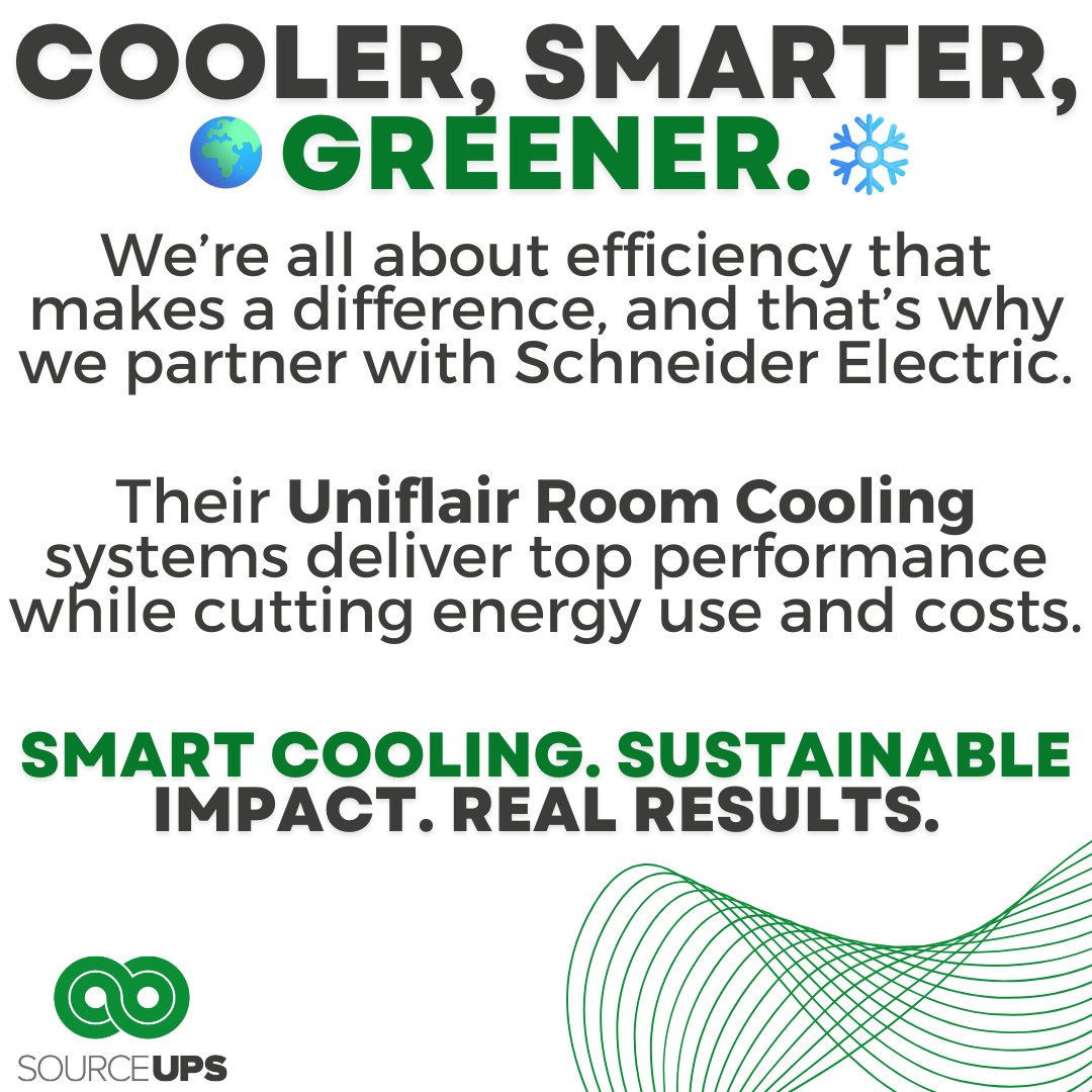 SourceUPSLtd's tweet image. Smart cooling for a smarter planet. 🌍❄️
With Schneider Electric’s Uniflair Room Cooling, we help data centres stay efficient, reliable, and sustainable,  all while lowering energy costs.
Learn more 👉 sourceups.co.uk
#SourceUPS #DataCentres #Sustainability