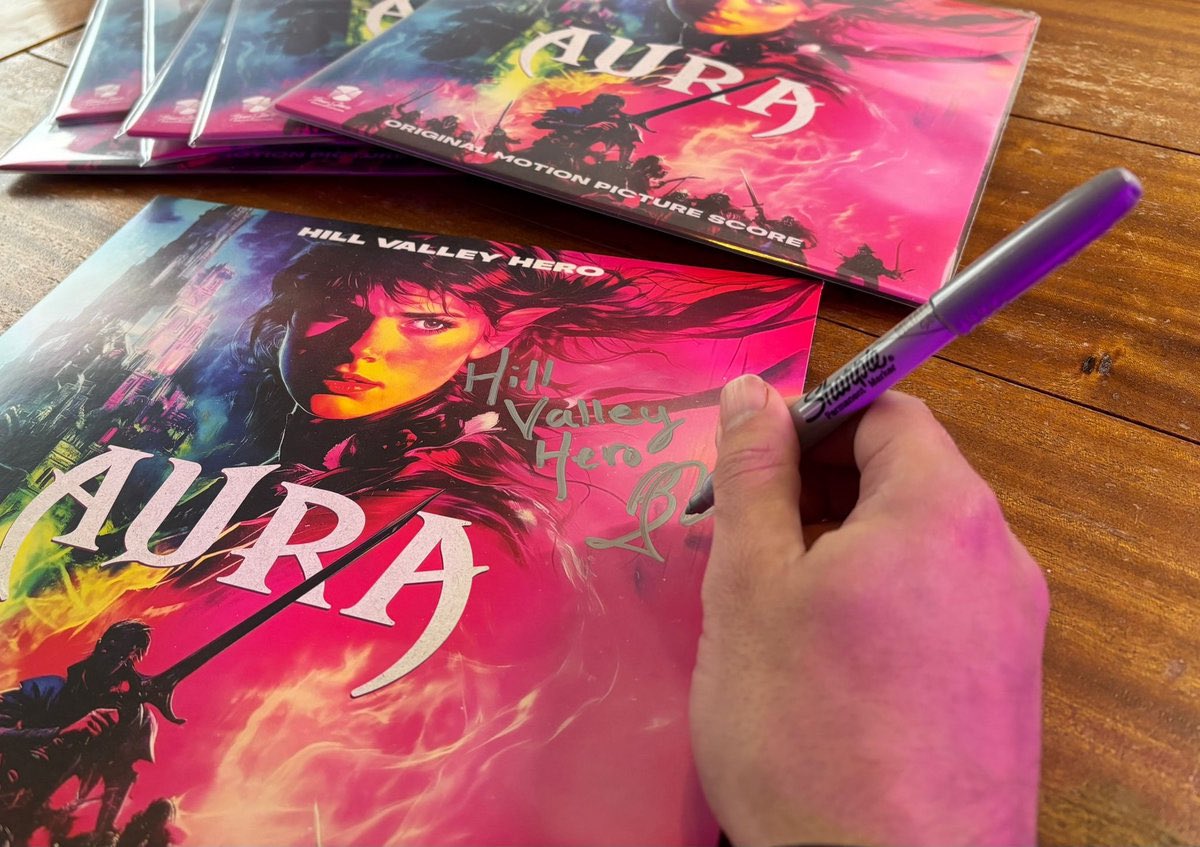 TimeSlaveRec's tweet image. Hill Valley Hero &amp;amp; TimeSlave Recordings are proud to present signed Aura vinyl!

timeslaves.bandcamp.com/album/aura

- Pink Vinyl w/ black splatter effect
- Signed by the artist
- Limited edition 20 copies available
- Pressed in the UK by ‘Press On Vinyl’
- In stock and shipping immediately