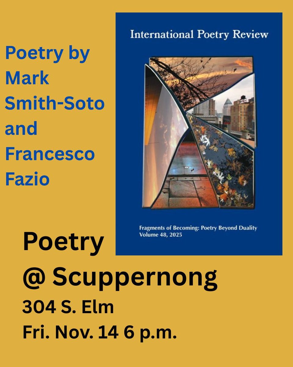 Join us TONIGHT, Friday, November 14th at 6PM at at Scuppernong Books, 304 S. Elm Street, for a celebration of International Poetry Review’s 2025 issue “Fragments of becoming: poetry beyond duality.” Participants including IPR editor Ana Hontanilla and UNCG Creative Writing