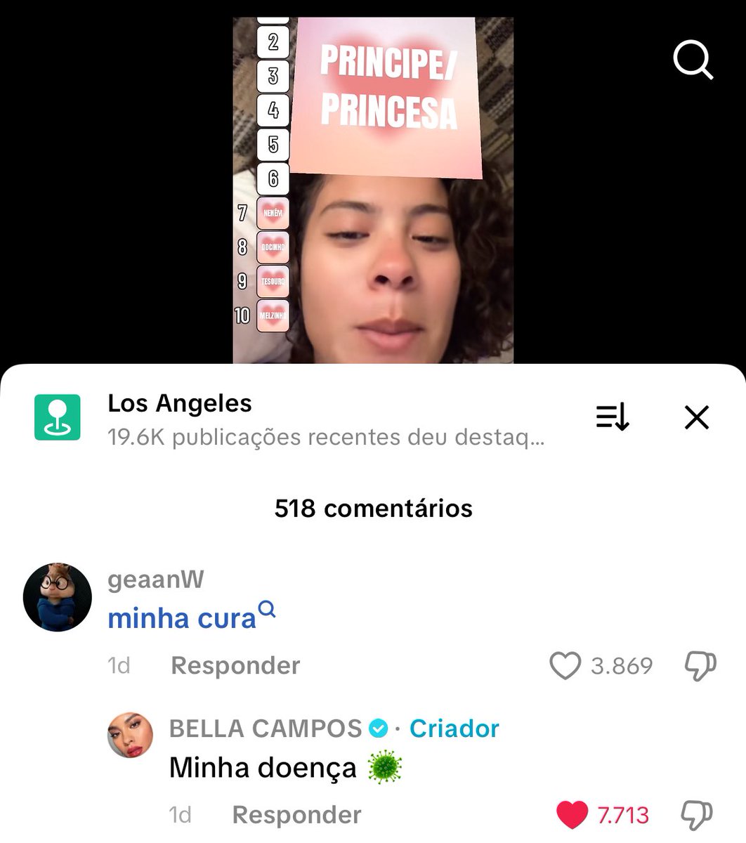 a Bella Campos fez vídeo no tiktok de top apelidos pra chamar seu namorado aí comentaram isso no vídeo dela e olha a resposta 🗣️ diva que não aceitou ser feita de besta pelo cabelinho