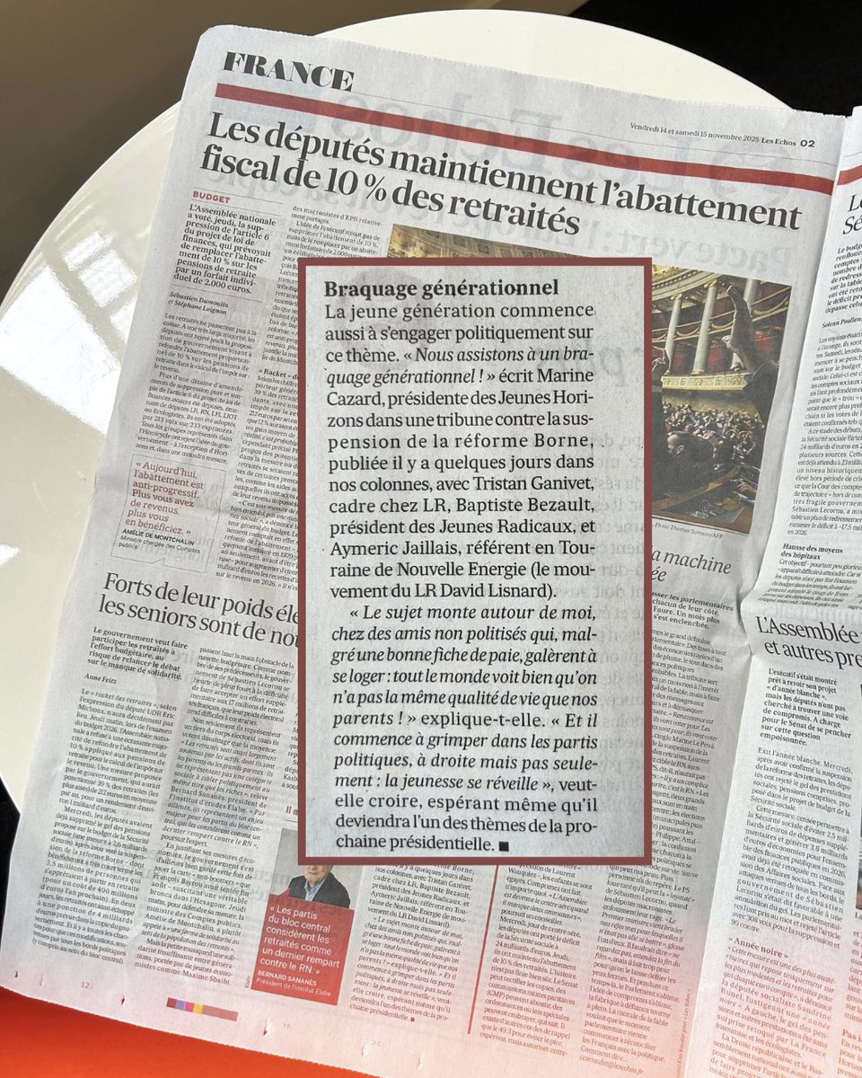 MarineCazard's tweet image. 🤯 Braquage générationnel en cours à l’Assemblée nationale et les jeunes le paient très cher.

Ras le bol d’être la variable d’ajustement d’un modèle social à bout de souffle, qui dévalorise le travail. La jeunesse se réveille. Nous ferons en sorte d’être entendus. 

🗞️…