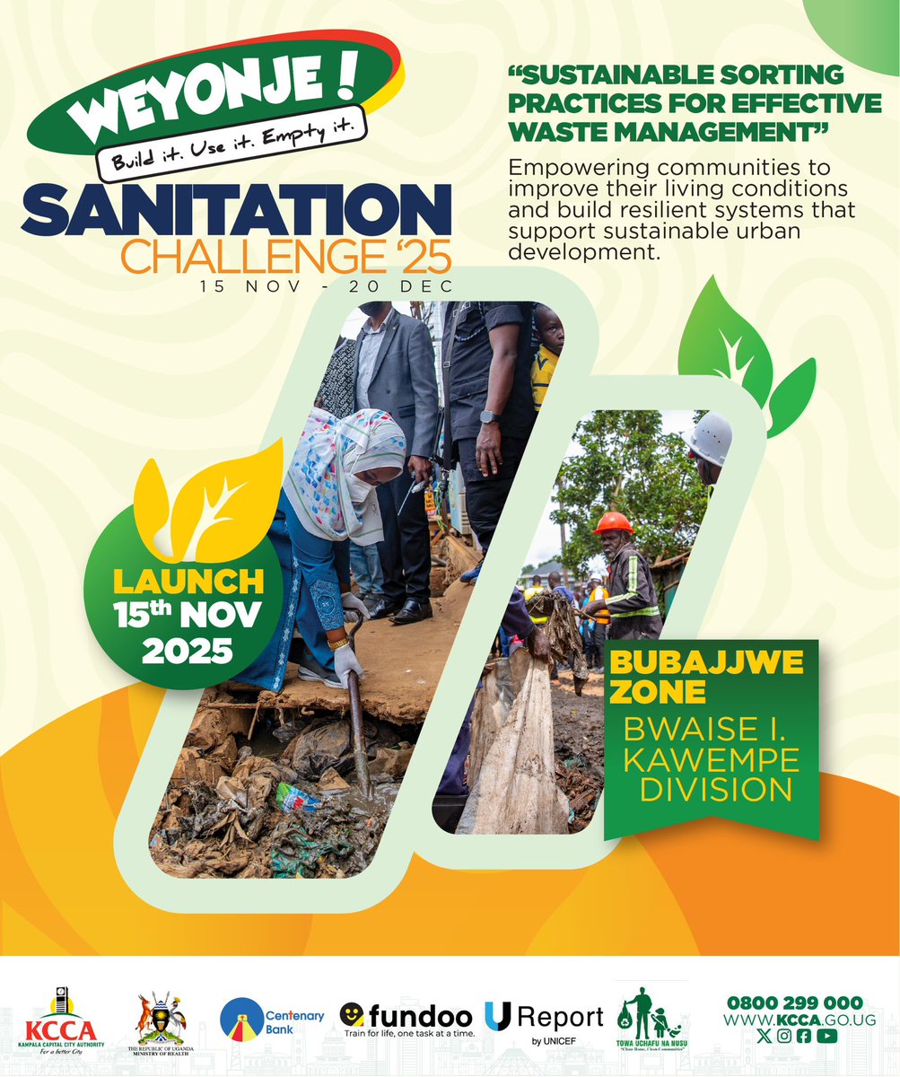 The Weyonje Sanitation Challenge is back!
Aimed at driving community action to improve sanitation, promote waste segregation at source, and strengthen the systems that keep Kampala clean and resilient, this year’s Challenge will run under the theme “Sustainable Sorting Practices