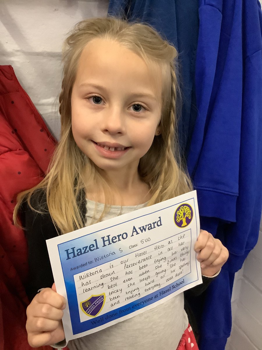 Well done to our Hazel Hero in Honest Hedgehogs for showing Perseverance🌟🦔 <a href="/HazelSchool/">Hazel Community Primary School</a>