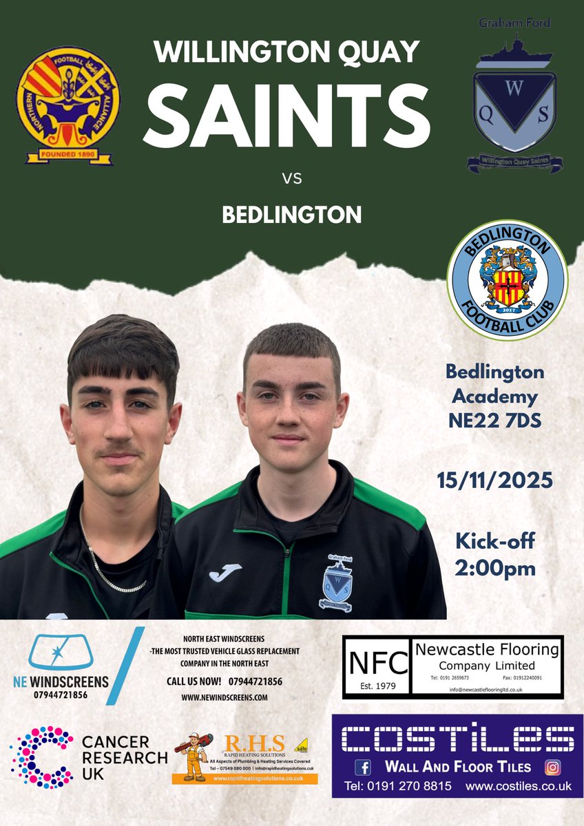 NEXT MATCH 🛣️

Back on the road tomorrow for Saints, as we travel to Bedlington FC! 😇