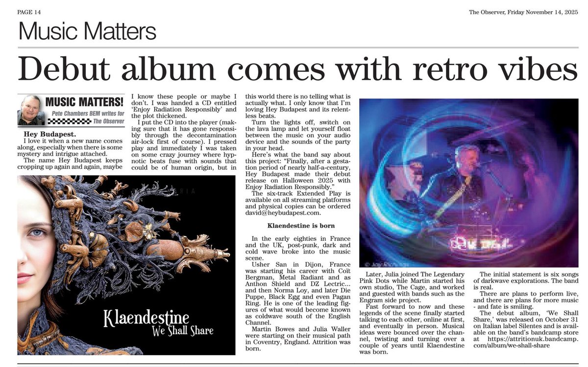 Klændestine in the local news...
attritionuk.bandcamp.com/album/we-shall…

#darkwave #postpunk #klaendestine