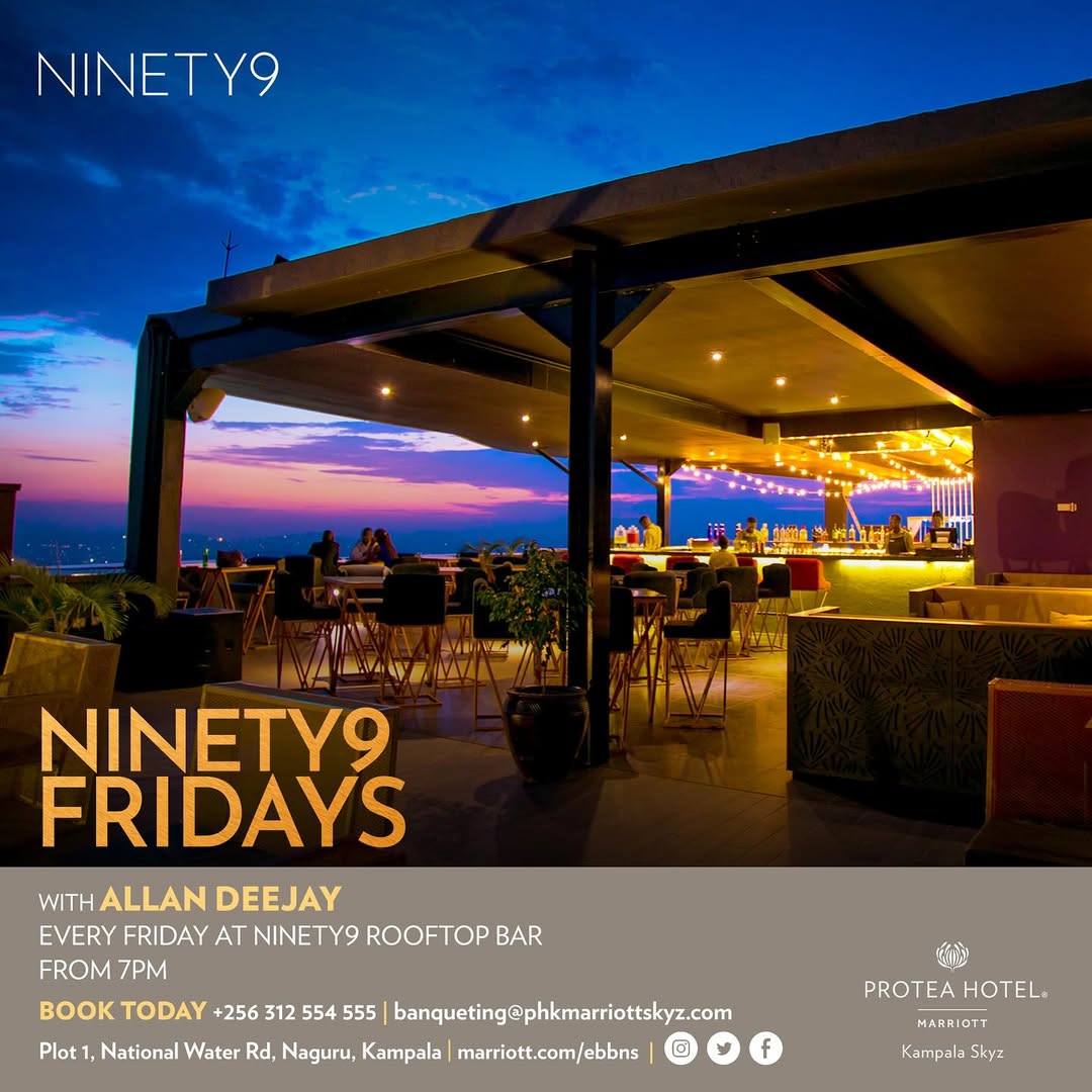 Tonight we  kickstart the weekend with Ninety9 Friday at the beautiful <a href="/ProteaKampalaH/">Protea Hotel by Marriott® Kampala</a>

<a href="/allan_deejay256/">Allan Deejay 🎛️ 🇺🇬</a> on the decks, fall in and vibe with us.
#Realdeejays | #Ninety9Fridays