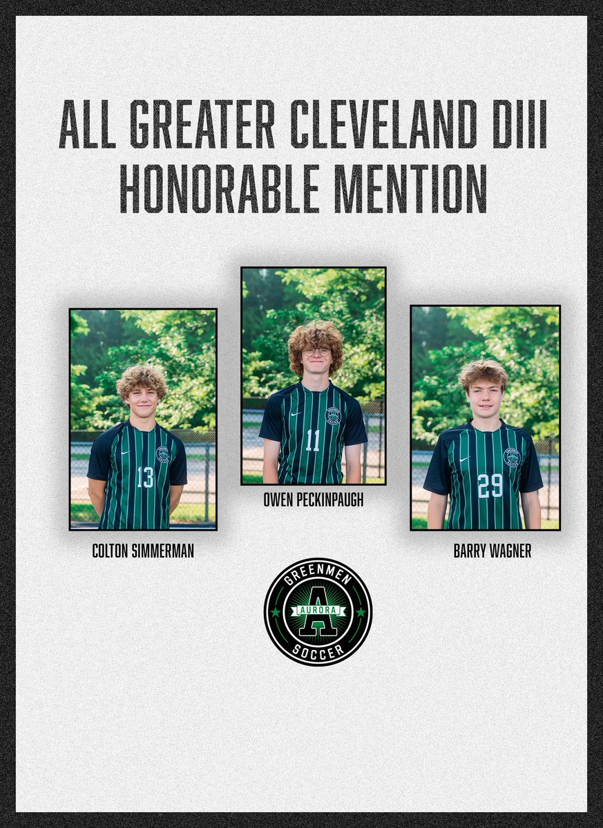 SoccerAurora's tweet image. HONORABLE MENTION AND SECOND TEAM: Our players racking up the awards, deserving every one. 
#11 Owen Peckinpaugh, Right Wing
#13 Colton Simmerman, Right Back
#29 Barry Wagner, Midfielder
Congratulations Guys! #honorablemention #secondteam #foreveragreenmen
