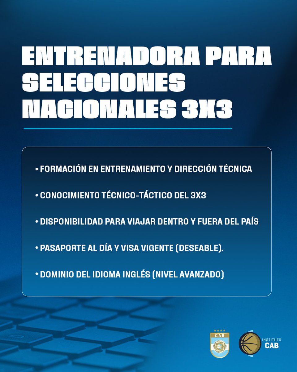 📣 Convocatoria: Entrenadora para Selecciones 3x3

La CAB busca entrenadoras para sumarse al staff del programa nacional de 3x3, impulsando el crecimiento del básquet femenino

📩 Postulate forms.gle/WQzhgy9nEquGGC…