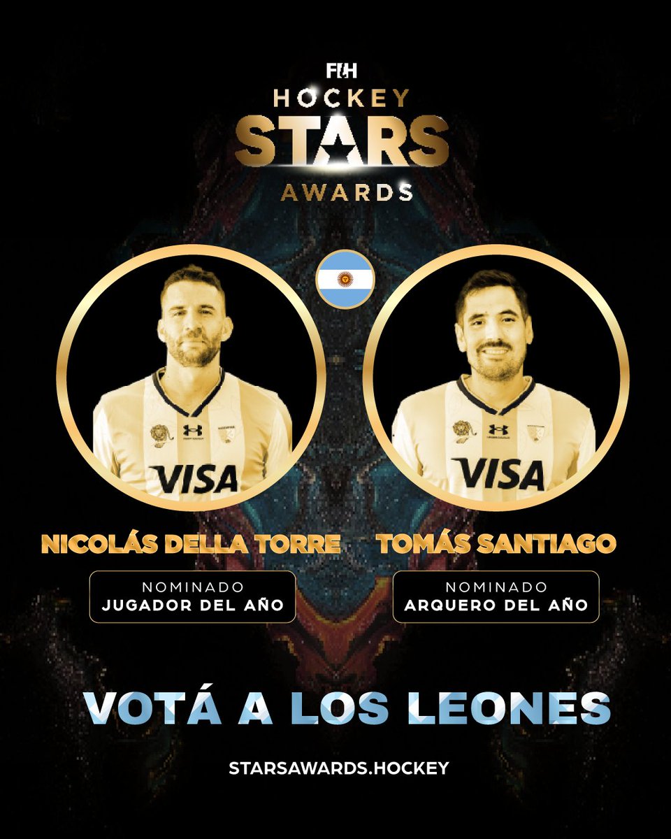 VOTÁ A LOS LEONES 🇦🇷

Tomás Santiago y Nicolás Della Torre están nominados a los FIH Hockey Stars Awards 2025 ✨

Los argentinos compiten por ser los mejores en sus categorías.

¡Ya podés apoyarlos con tu voto! 🇦🇷  
➡️fih.hockey/events/hockey-…