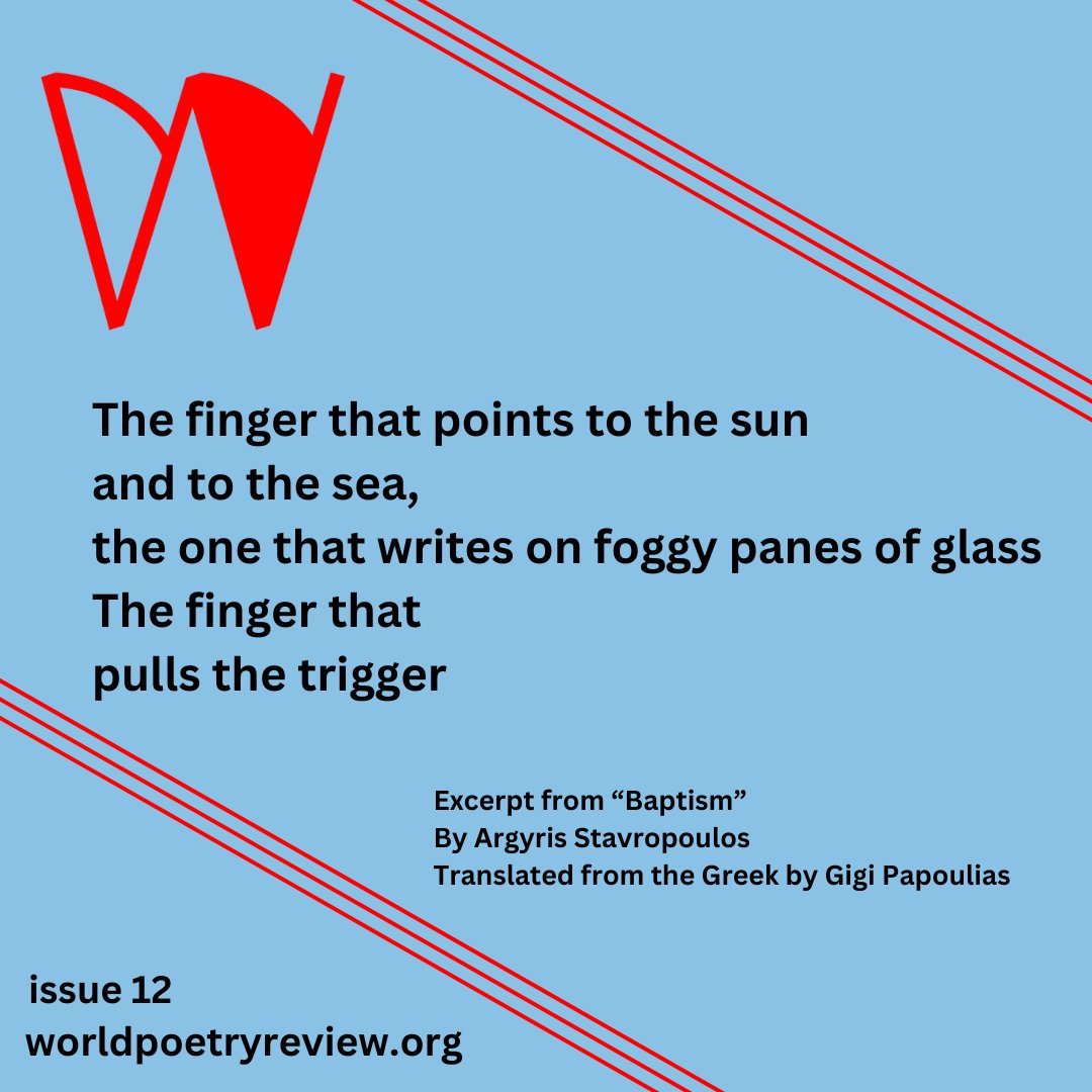 Find six poems by Argyris Stavropoulos, translated from the Greek by Gigi Papoulias <a href="/GigiAthens/">Gigi P</a> , in our latest issue, WPR 12. Link below!
worldpoetryreview.org/2025/10/30/six…

#poetry #poem #poems #translation