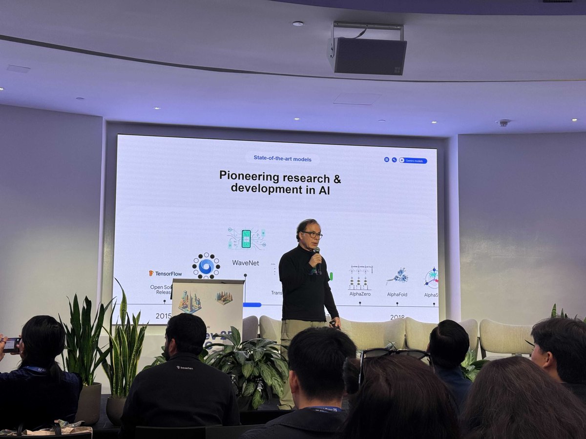 DeepLearningAI's tweet image. At AI Dev 25 x NYC, @robert_crowe, Product Manager at @google, showed how Flax NNX makes JAX far more intuitive for building and training neural networks.

He walked through how JAX can automatically distribute models across hardware, making it easier for developers who are just…