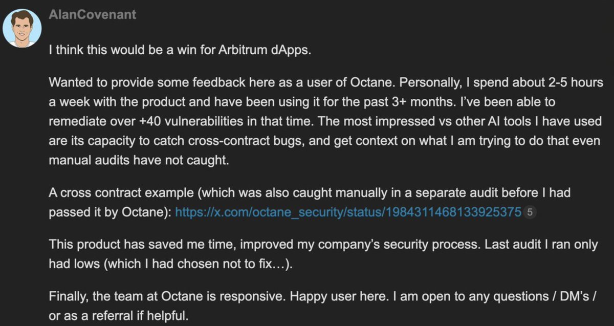 giovignone's tweet image. With one-click GitHub integration, no token limits, and proven real-world results, Octane’s automated security analysis is a no-brainer for anyone aiming to cut development costs and deliver the highest quality code.

x.com/octane_securit…