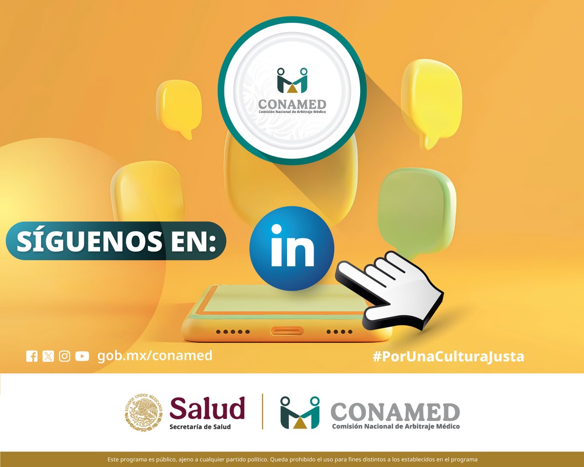 CONAMED_SALUD's tweet image. 📣Te invitamos a seguirnos para conocer actividades, publicaciones, oportunidades de formación y colaboraciones institucionales.

📲Búscanos como Comisión Nacional de Arbitraje Médico (CONAMED)👉 linkedin.com/company/comisi…

#CONAMED #Salud #PorUnaCulturaJusta #LinkedInInstitucional