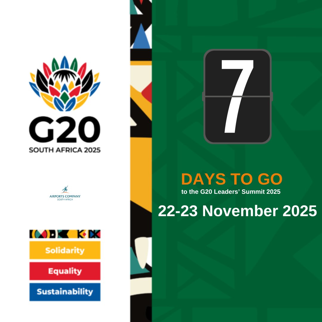 07 DAYS TO GO | The G20 consists of two parallel tracks:
1. Sherpa which focusses on socio-economic issues
2. Finance - engages on fiscal and monetary policy issues
Together we can find solutions to global challenges.
#G20SouthAfrica

#ReKaofela
#BetterAfricaBetterWorld