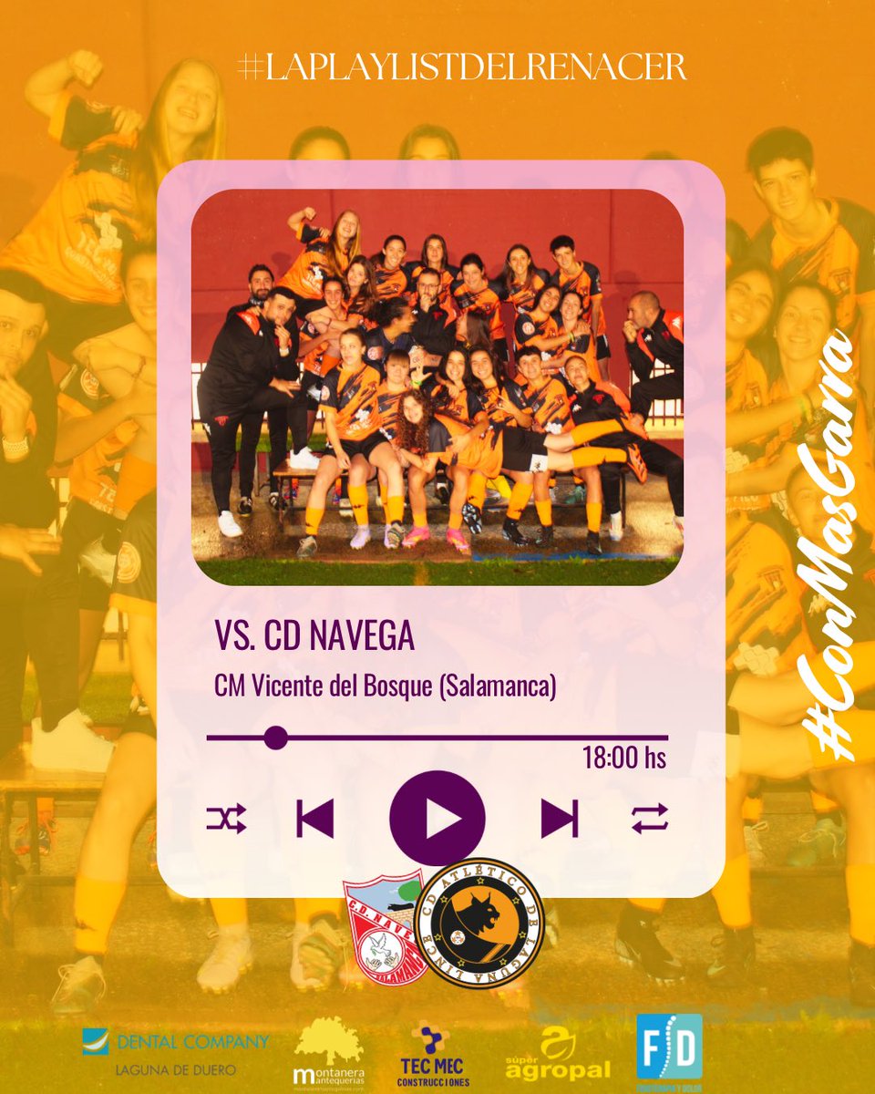 AtleticoLaguna's tweet photo. 👉🏼 Y tú, ¿qué canción le pondrías a nuestras chicas para animarlas? 🫣

Mañana a las 18:00hs el primer equipo viaja a Salamanca para enfrentarse al @cdnavega y tratar de traerse los tres puntos 🙌🏻

📆 Sábado 15 Noviembre
🕕 18:00 horas
🏟️ CM Vicente del Bosque

#PasionNaranja https://t.co/prbwULEs0A