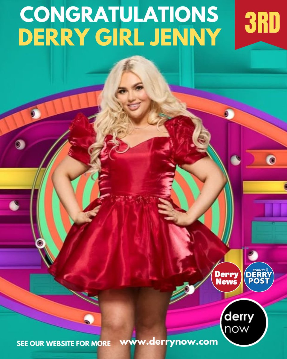 DerryNow's tweet photo. Derry's Jenny Baird has finished in third place in @bbuk final 2025.
She did the city proud and is a winner in our eyes! 🤩
#BigBrotherUK #BBUK #JennyBaird #FinalNight #Derry #derrynews #derrynow #derrypost #countyderrypost https://t.co/KNavshrXpr