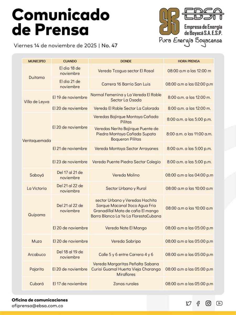 ⚡*#EBSAInforma* || Interrupciones de energía de la próxima semana esenciales para garantizar la calidad y continuidad del servicio de energía