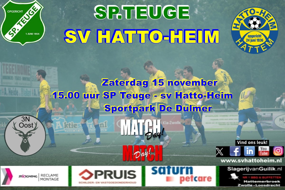 svHattoHeim's tweet image. 🔥 • NEXT MATCH🔥

⚔️ SP Teuge - s.v. Hatto-Heim
📅 15 november 2025
🕒 15.00 uur
🏟️ Sportpark De Dulmer
📍 Teuge
🥇 3e klasse N
🟨🟥 Martin van de Brug
𝕏 @SpTeuge