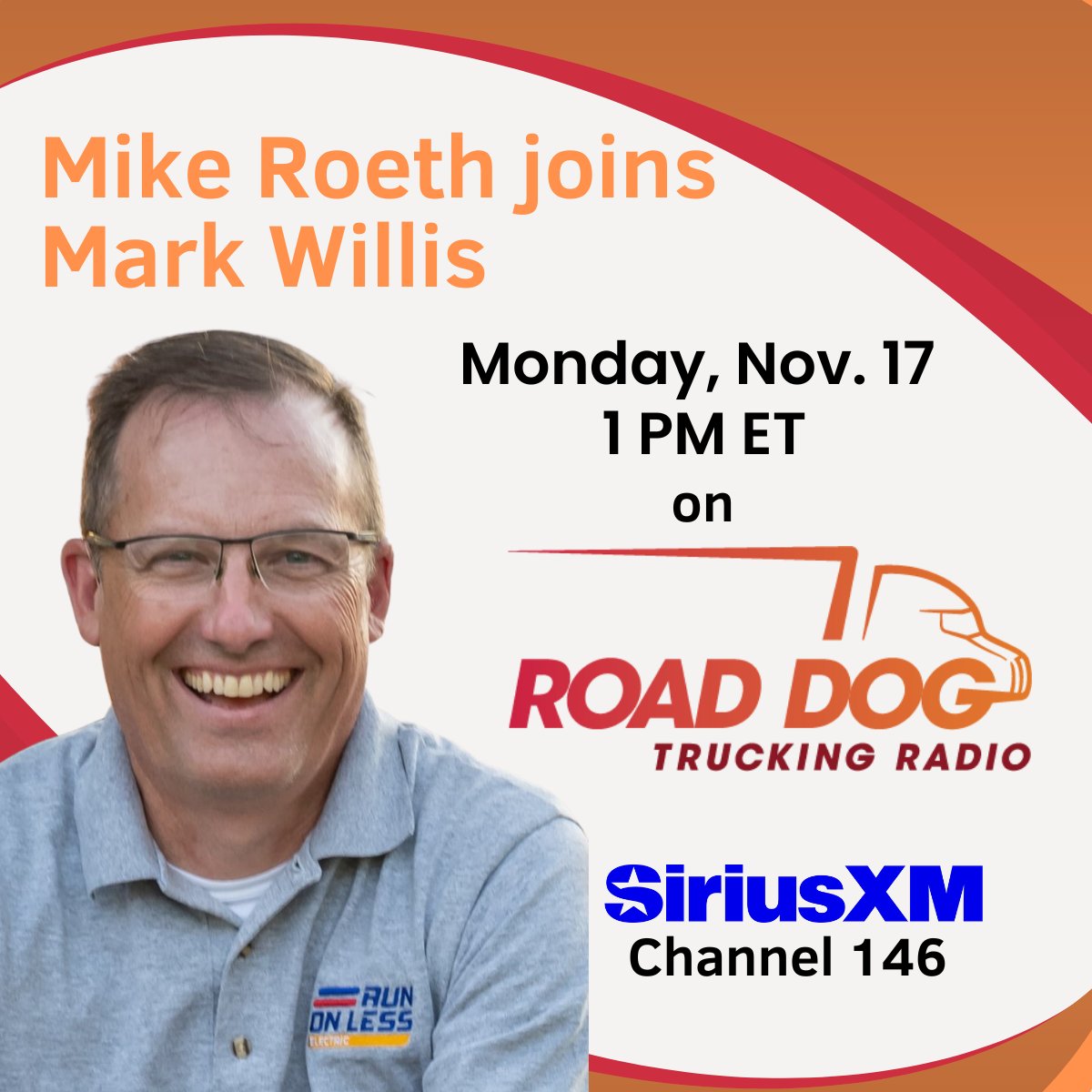 Tune in Monday, November 17 at 1 PM ET to listen to <a href="/mikeroeth/">Michael D Roeth</a> discuss how the industry can use the data from Run on Less – Messy Middle with Mark Willis on <a href="/RoadDogTrucking/">Road Dog Trucking Radio</a> <a href="/SIRIUSXM/">SiriusXM</a> Channel 146.