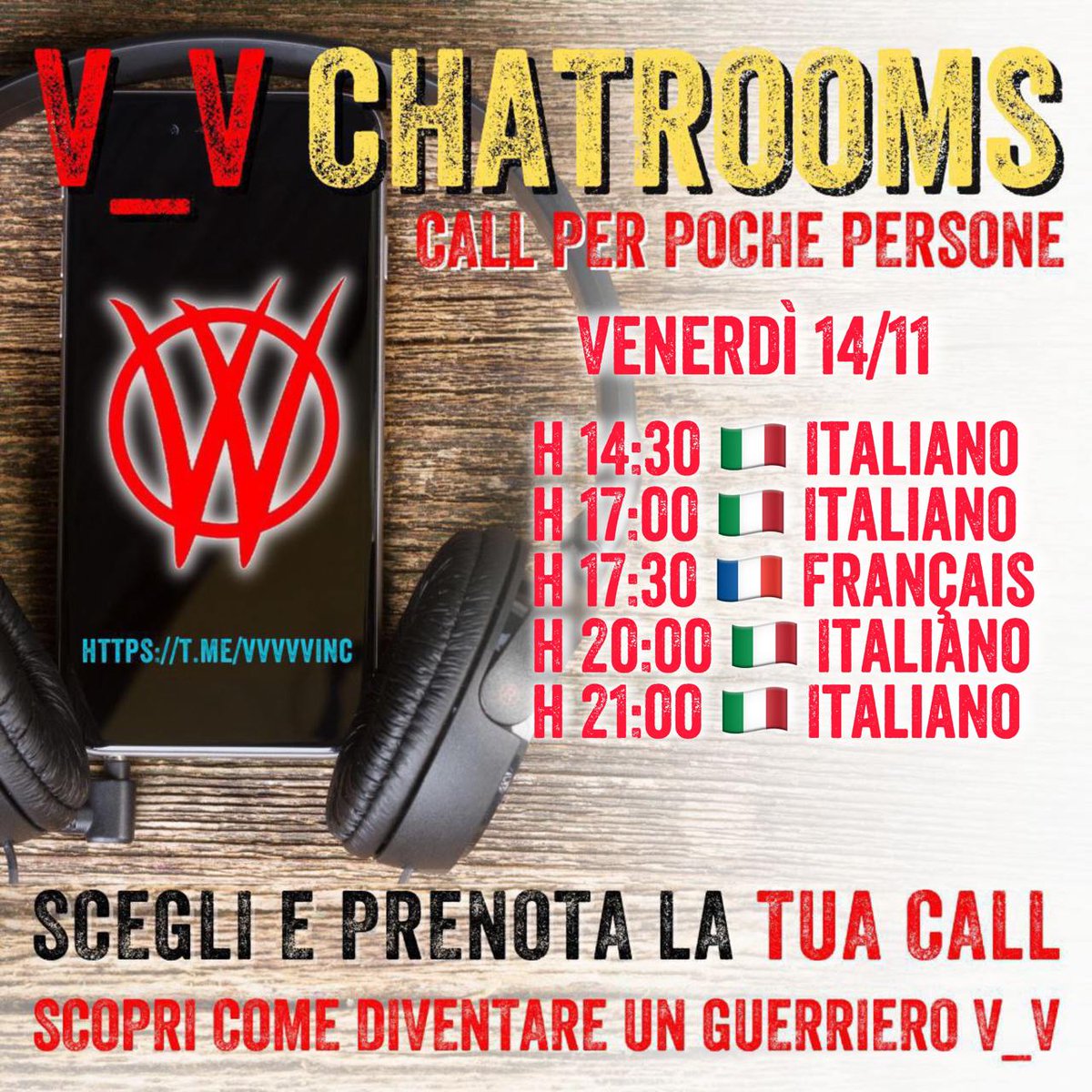 PARLA CON GUERRIERO  #V_V  CHE TI SPIEGA PERCHÈ LOTTIAMO E COSA FARE PER LOTTARE ANCHE TU

OGGI
Venerdì  #14novembre

h 14:30 🇮🇹 Italiano
h 17:00 🇮🇹 Italiano
h 17:30 🇫🇷 Français 
h 20:00 🇮🇹 Italiano
h 21:00 🇮🇹 Italiano

t.me/+RpSTxOYoq2Q0Z…
