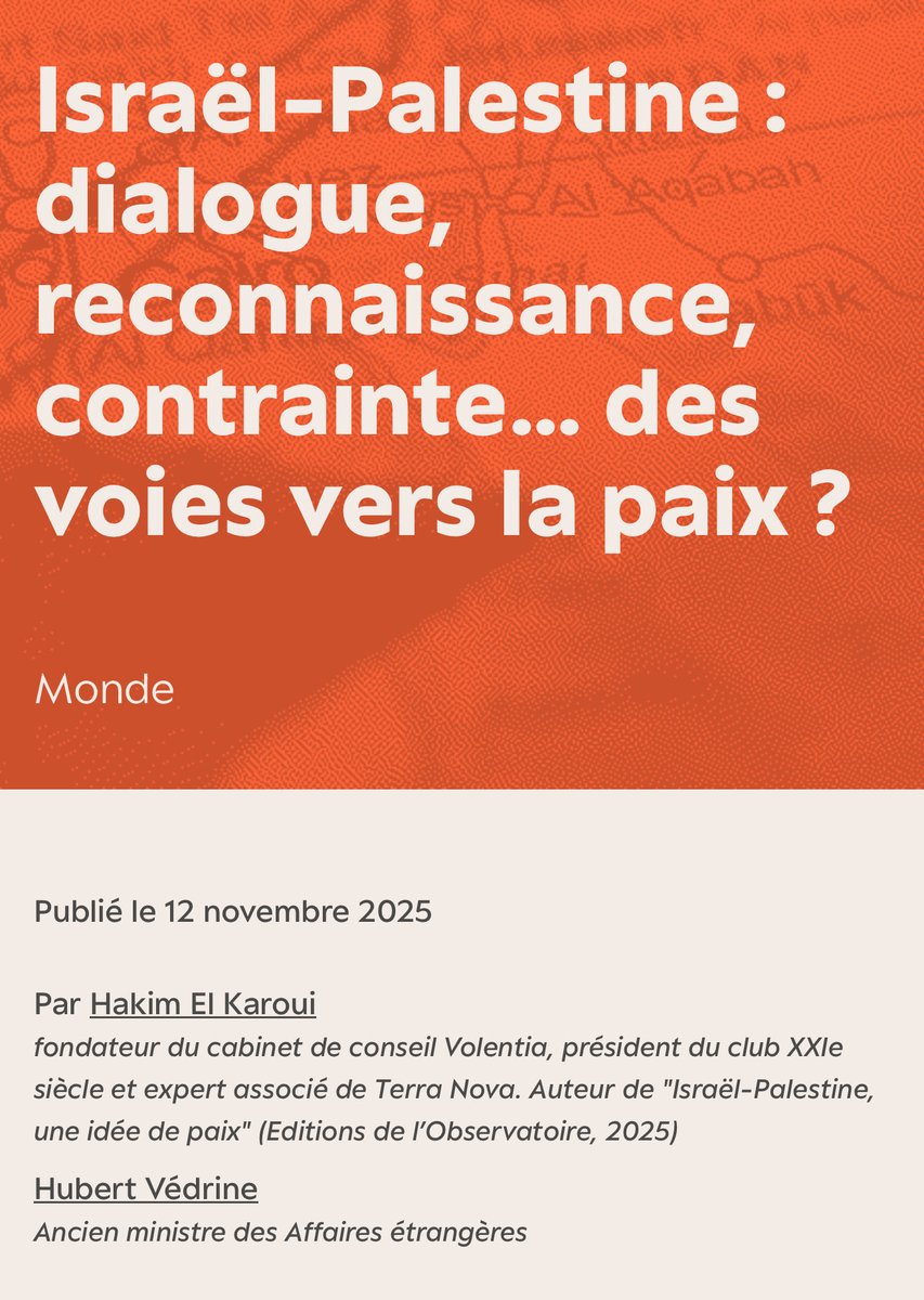 🇮🇱 🇵🇸 🕊️ 📚 Grande conversation entre <a href="/helkaroui/">Hakim El Karoui</a> et Hubert Védrine : des voies vers la paix ? lagrandeconversation.com/monde/israel-p…
“La stratégie de Jabotinsky a progressivement prévalu. Il pensait qu’il n’y aurait pas de réconciliation avec les Arabes. C’est la thèse de la «Muraille d’Acier»”
