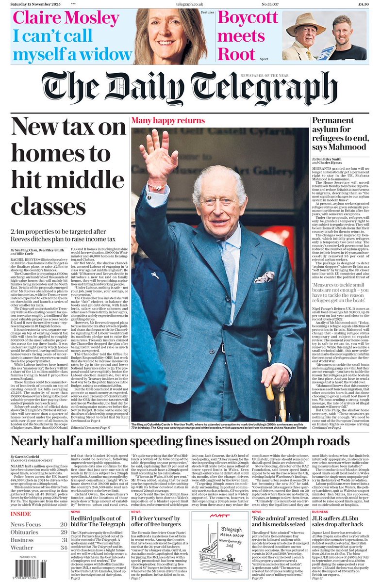 safconservative's tweet image. Tomorrows ⁦@Telegraph⁩ headline:

“New tax on homes to hit middle classes”

#TomorrowsPapersToday 
#RachelReeves
#HMTreasury
#IncomeTax