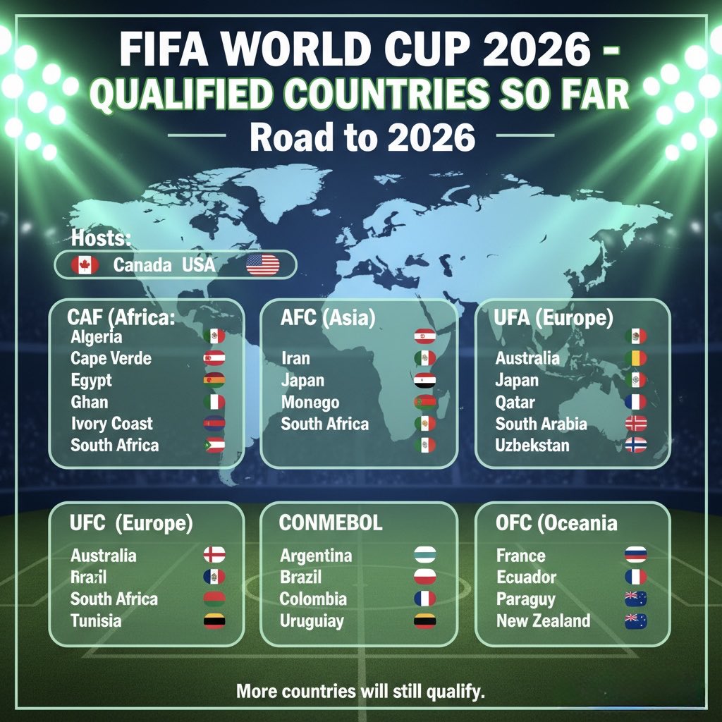 phpdevng's tweet image. The Road to #WorldCup2026 don start🔥
See the countries wey don qualify already! Africa no dey carry last — Senegal, Morocco, Ghana, Egypt all inside. Who you dey back? ⚽💚
#RoadTo2026 #FootballTwitter #NigeriaTwitter #TrendingInSports #Foden #Netherlands #Mavin #phpdevng