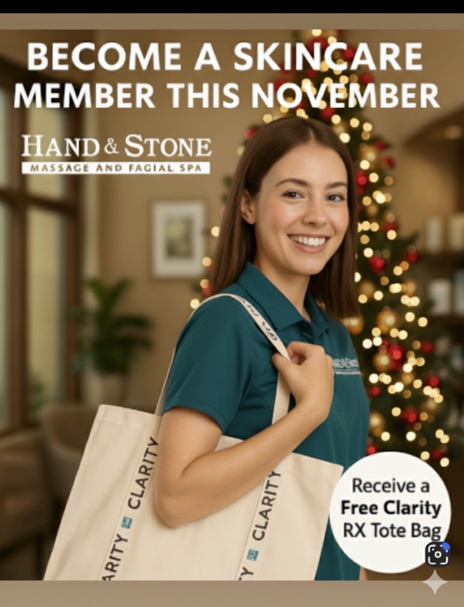 HandnStoneQtown's tweet photo. Become a skincare member this November and get a free ClarityRX Tote bag. Start your journey to glowing radiant skin with our Elite Esthetic Experts.

Book your appointment today! https://t.co/VJfXfDfQ44