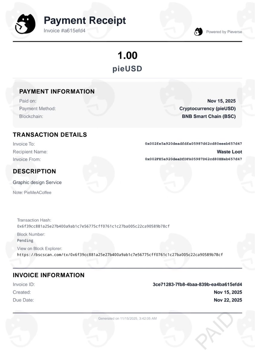 Wasteloot1's tweet photo. Brand-name pig's trotter rice! Done in 3 minutes, 1M $PIEVERSE forced grinding
@pieverse_io

Official free coffee giveaway event Time: November 10th 17:00 
Rewards: Daily lottery for 60 coffee reimbursements + airdrop total of 1M tokens

#Pieverse #PieMeACoffee #x402 https://t.co/0w7EPObD6h