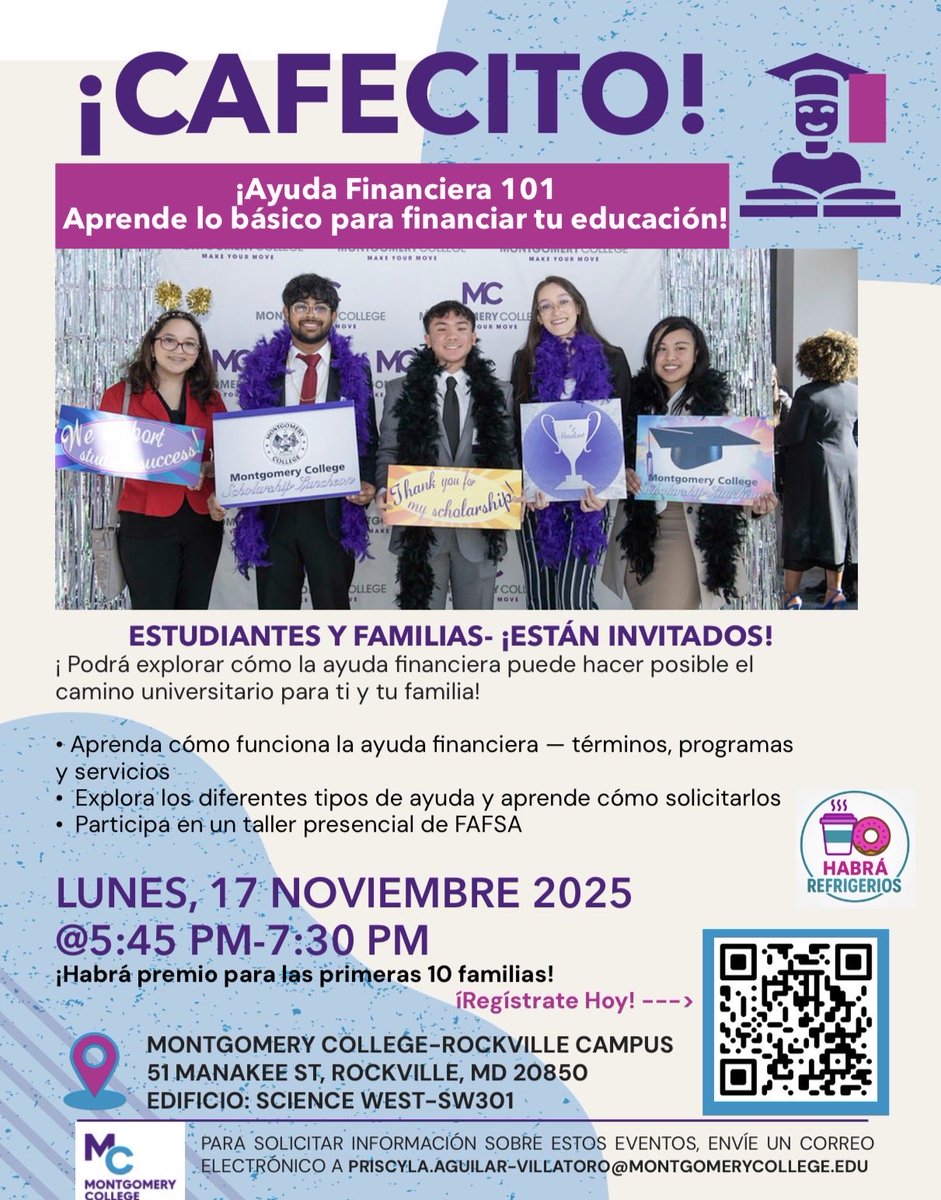 📚 Ayuda Financiera 101
Aprenda lo básico para financiar su educación 🎓

📅 Lunes, 11/17
📍 Rockville Campus – Edificio MK
⏰ 5:45 p.m.

¡Evento abierto al público! 

⁦<a href="/montgomerycoll/">Montgomery College</a>⁩