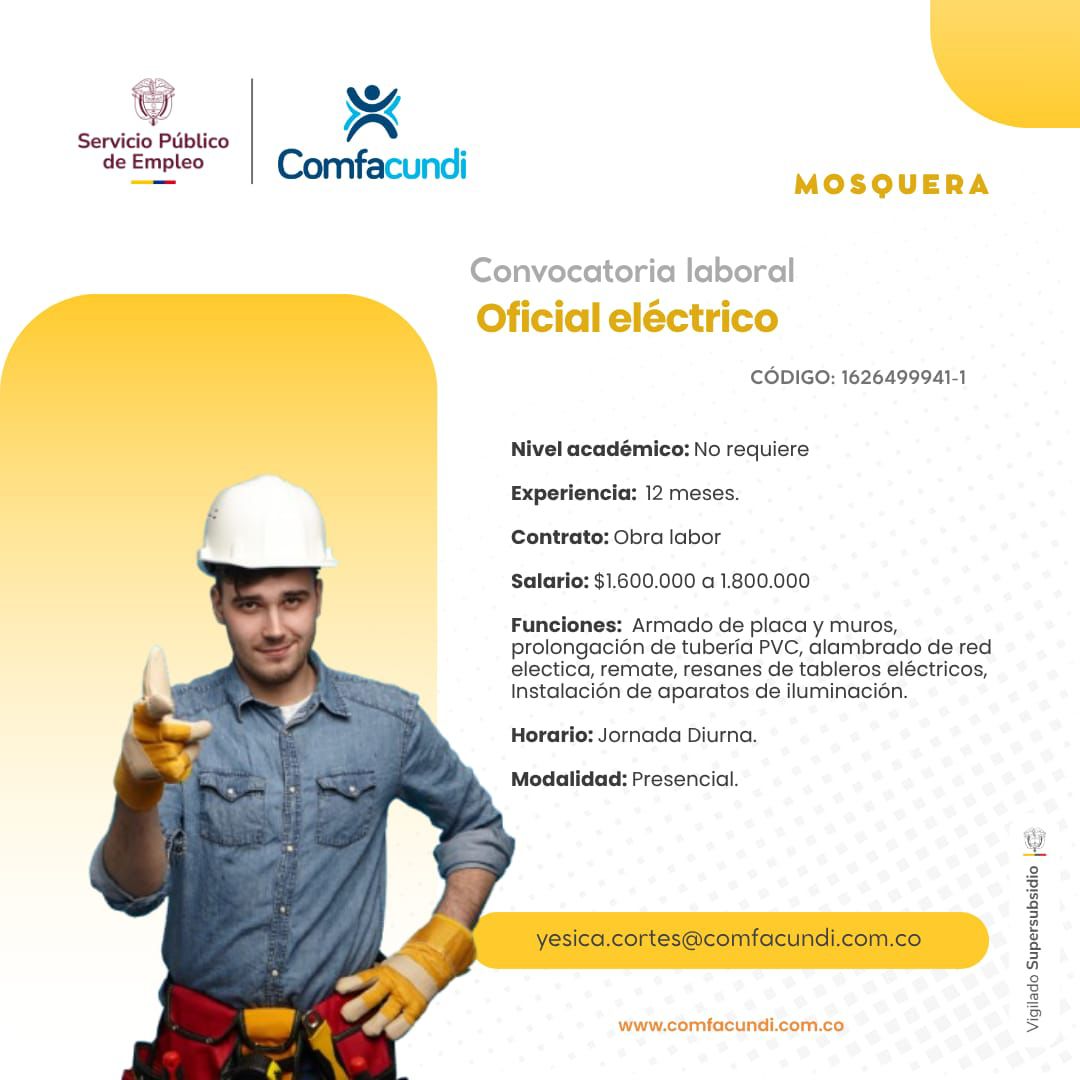 COMFACUNDI's tweet photo. ¡Nuevas oportunidades laborales te están esperando!
Si estás buscando dar el siguiente paso en tu carrera, en Comfacundi tenemos vacantes para diferentes perfiles y niveles de experiencia. 🙌💼
📌 Auxiliar PESV
📌 Profesional Comercial
📌 Oficial Eléctrico
✨¡Postúlate ahora! https://t.co/MjiLpVExVu