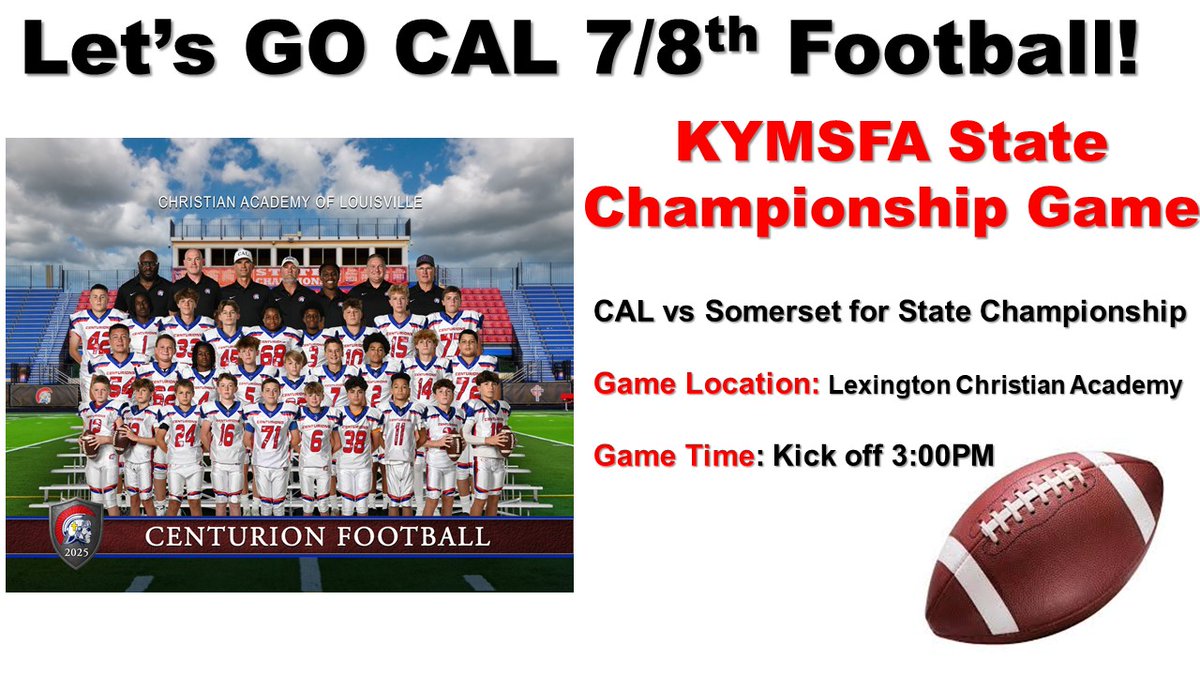 Good luck to our 7th/8th grade football team as they travel to Lexington to play Somerset in the state championship on Saturday!