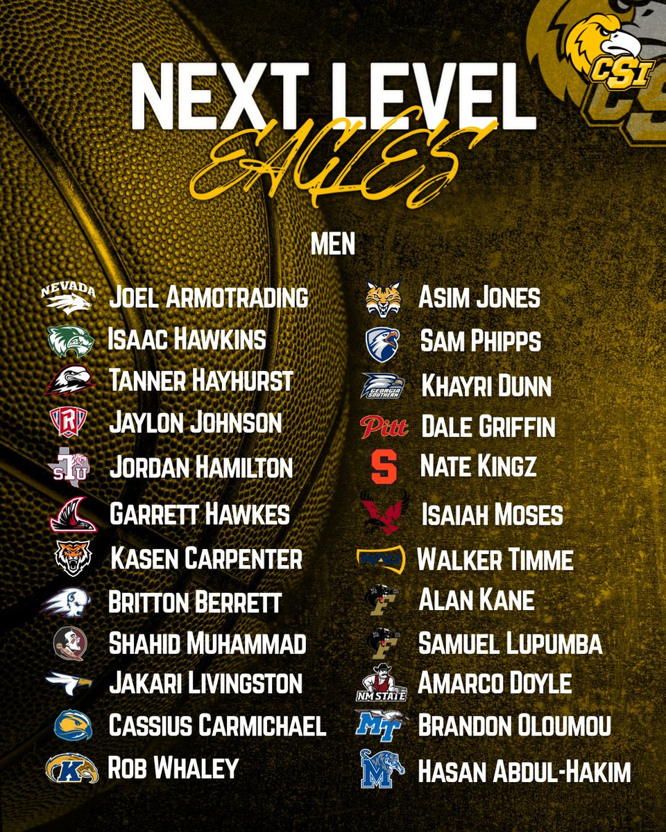 CSI_MBB's tweet image. Good luck in the 2025-26 season to all of our Men&apos;s Basketball Golden Eagles playing at the next level! Once a Golden Eagle, always a Golden Eagle. 🦅